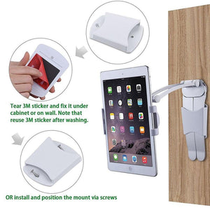 Desktop & Wall Pull-Up Lazy Bracket - Kitchen Tablet Metal Stand Mount Fit For 5-10.5 inch Width Smartphones